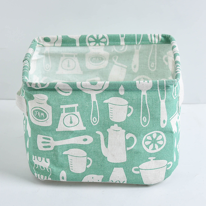 Foldable Canvas Storage Basket with Handle Cotton Linen Desktop Box