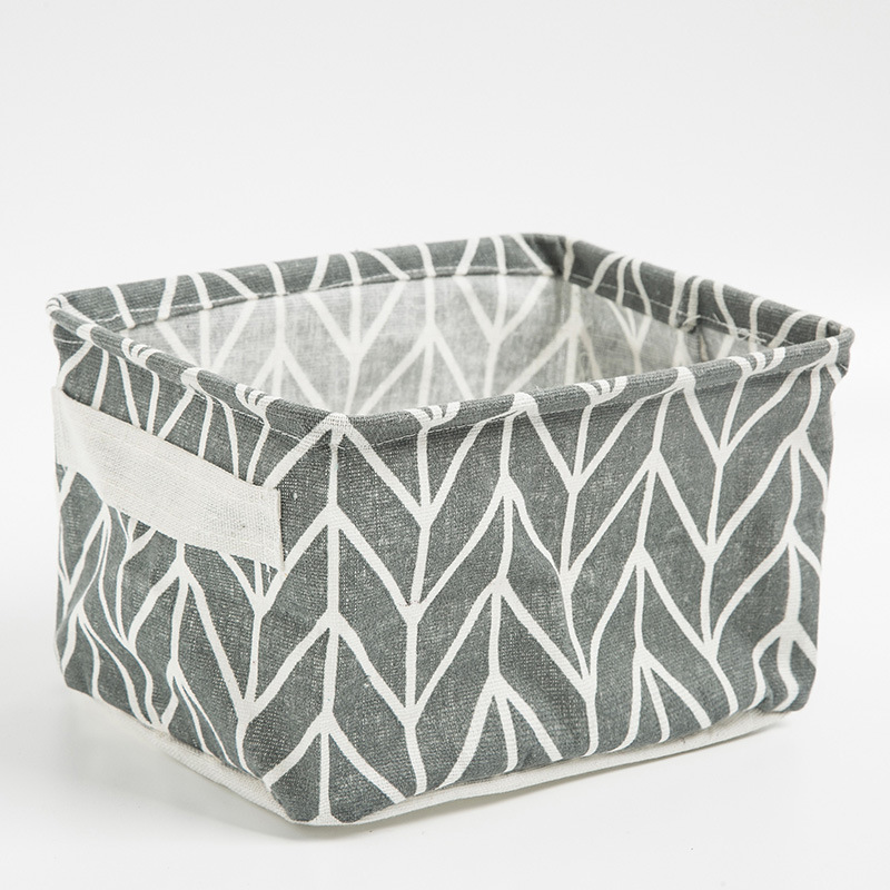 Foldable Canvas Storage Basket with Handle Cotton Linen Desktop Box