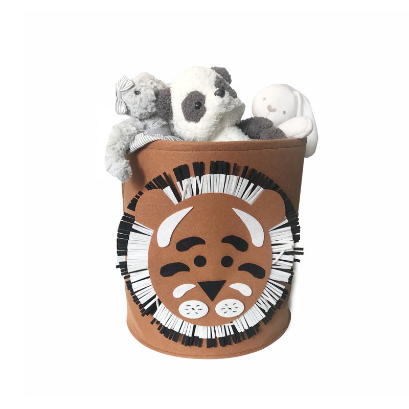 Cesta de fieltro coreana 35x35cm con león y elefante para ropa y juguetes