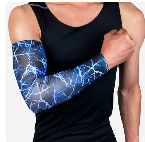 Mangas Deportivas Azul Relámpago: Transpirables, Elásticas y Protección UV para Baloncesto y Ciclism