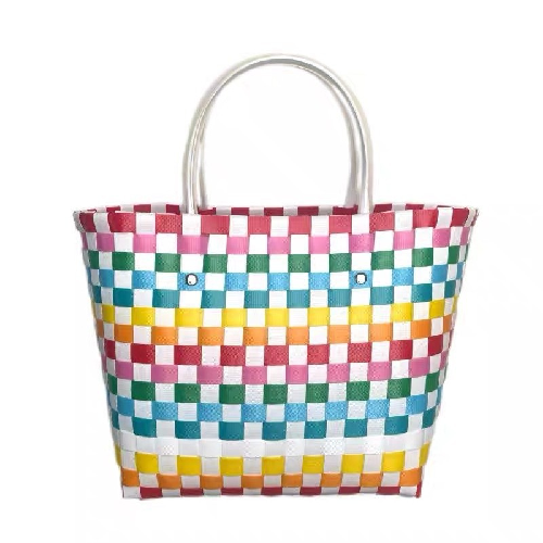 Bolso Tejido a Mano a Cuadros, Gran Capacidad, Impermeable para Verano y Viajes